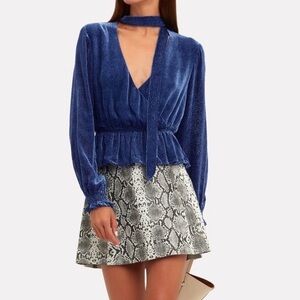 NWOT Intermix Carisa Burnout Top Blue Long Sleeve Tie Neck XS Velvet